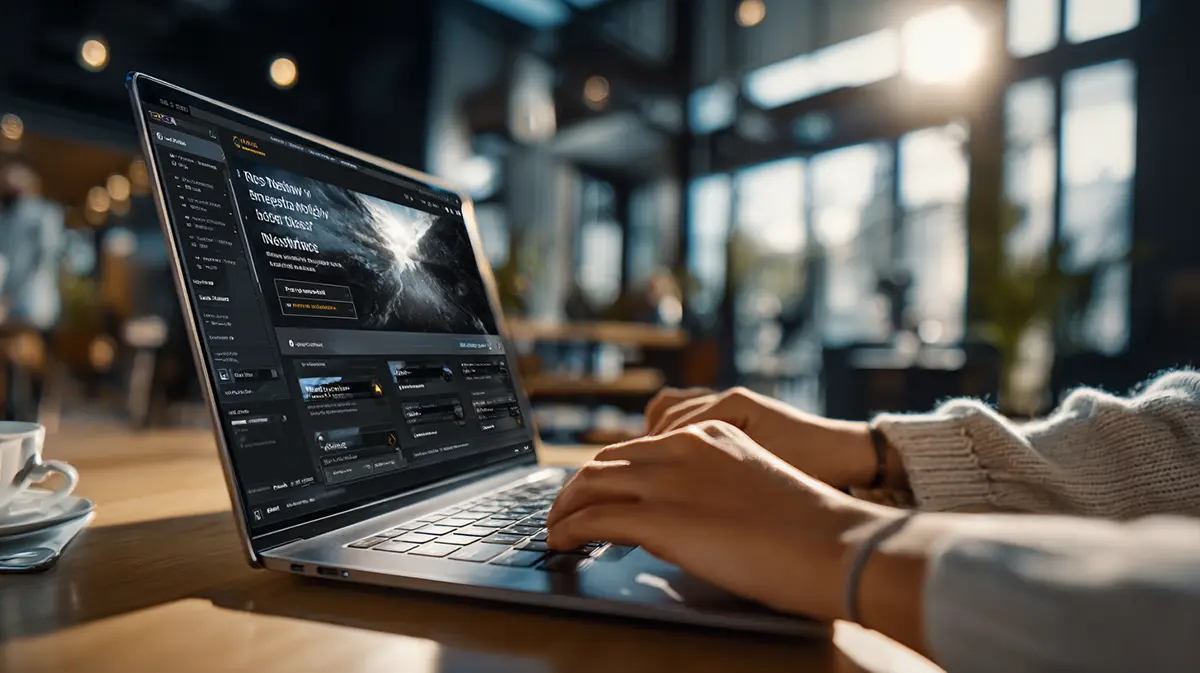 Over-the-shoulder view of a person adjusting website title typography settings on a laptop screen.