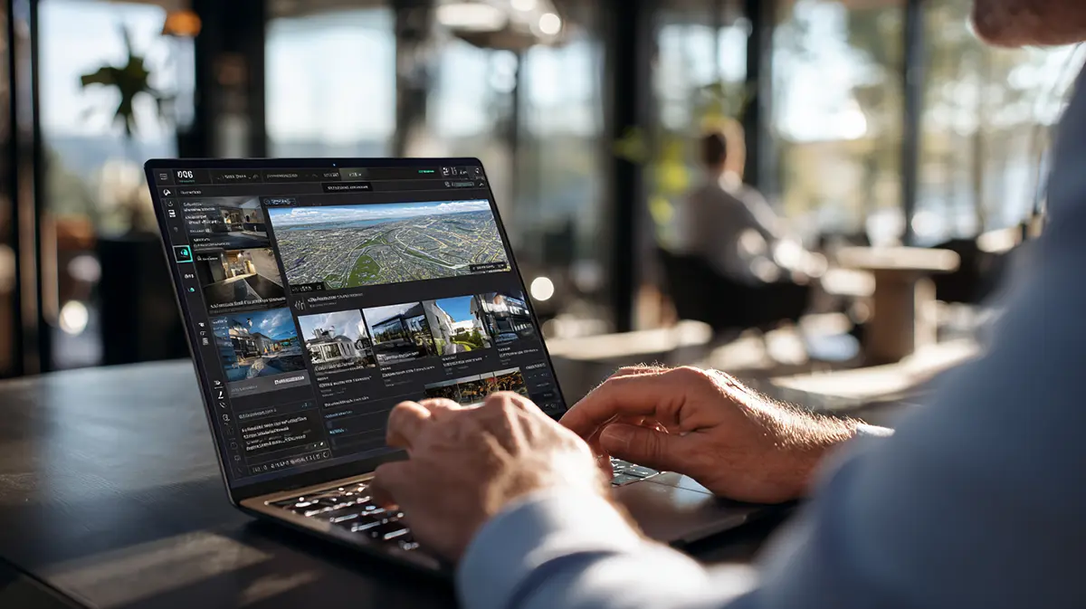 Real estate agent setting up IDX Matrix connection on a laptop with MLS listings visible on the screen.