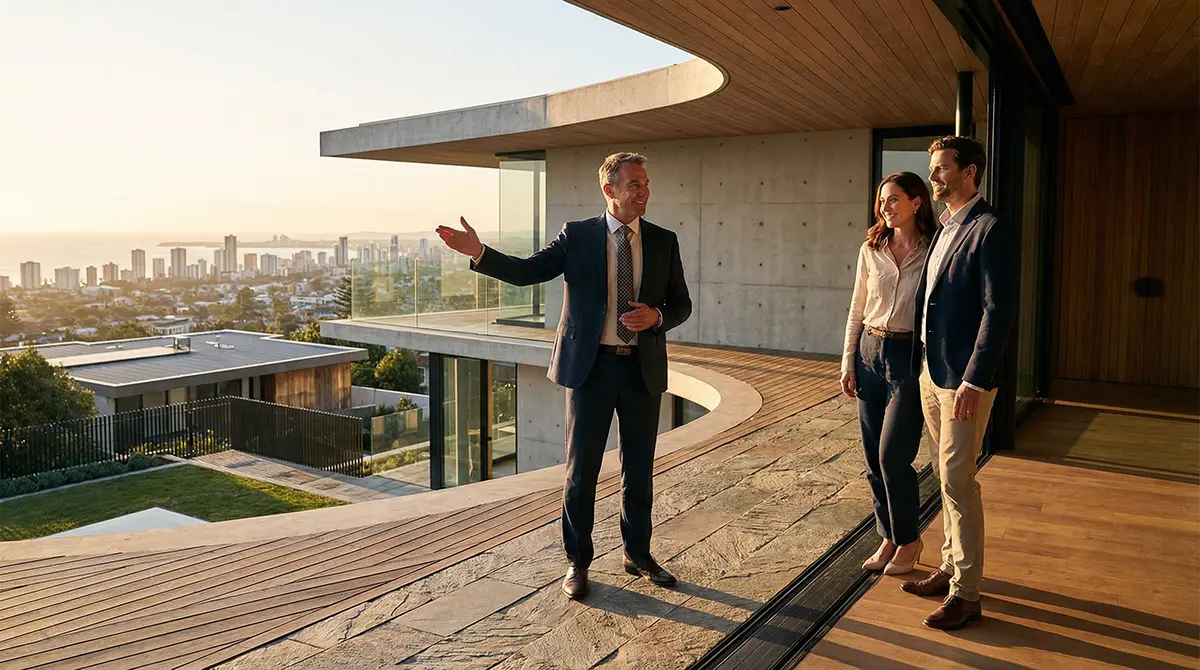 Real estate agent explaining the buyer representation agreement to a young couple